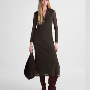 Madewell Olive Long-Sleeve Sheer-Sleeve Midi Dress